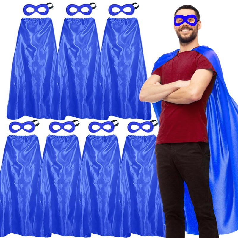 D.Q.Z Superhero Capes and Masks for Adults Bulk-Men Women Super Hero Costume Halloween Dress Up Party Favors -7 Pack (Blue) - Image 1